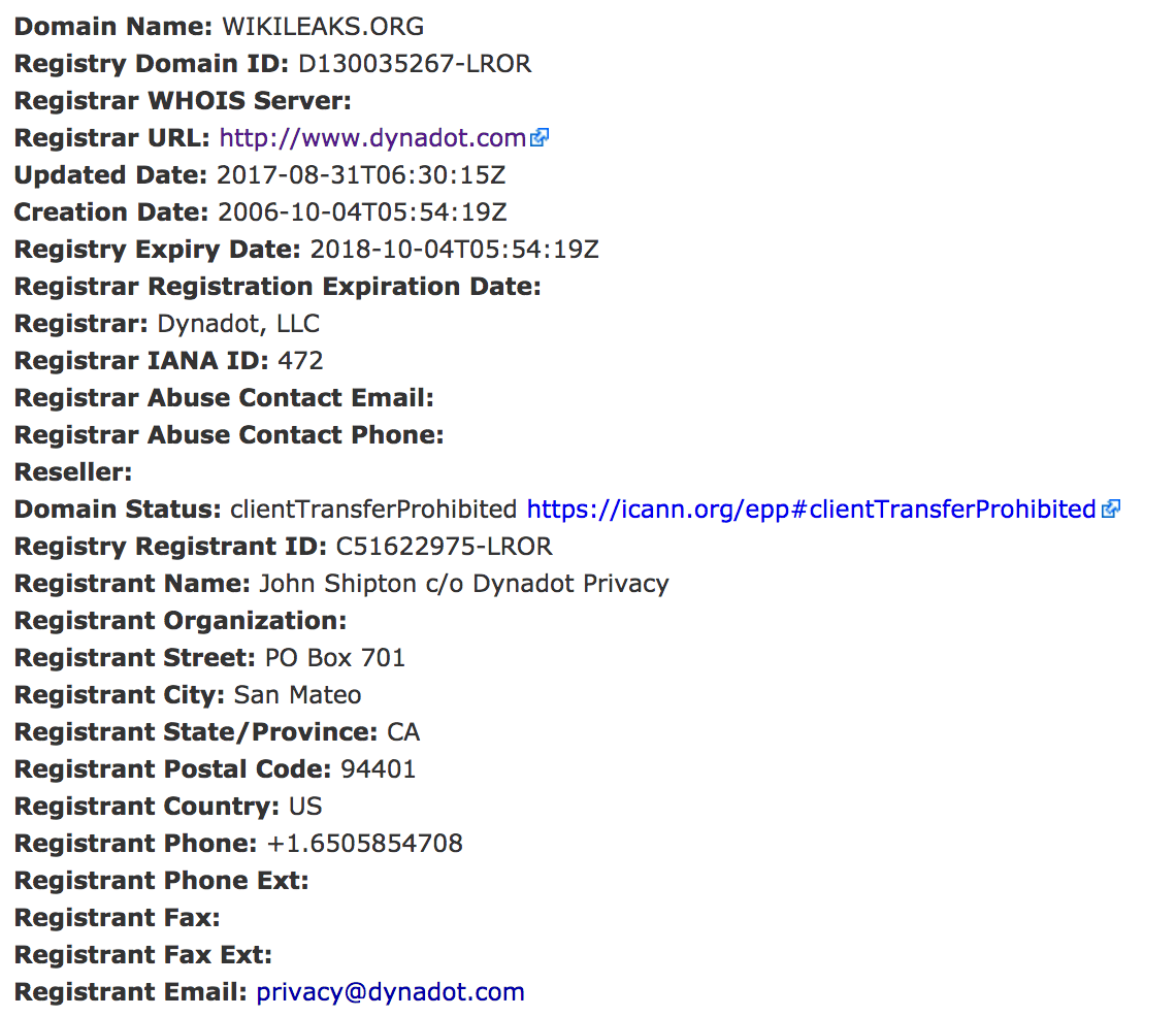 A Screenshot of Wiki Leaks Domain WHOIS information being updated