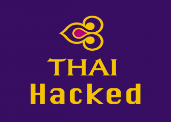 An image of Thai Airways logo with a Hacked text.