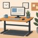 Modern home office with standing desk, ergonomic chair, laptop, and indoor plants for productivity