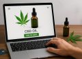 CBD products and digital shopping cart illustrating online CBD purchasing in the UK