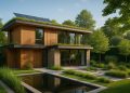 Modern eco-friendly luxury home featuring green roofs and sustainable architectural elements