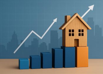 Modern suburban houses with for-sale signs representing real estate opportunities for first-time buyers