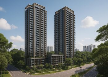 Lentor Gardens Residences modern condominium exterior in Singapore with lush landscaping