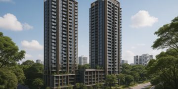 Lentor Gardens Residences modern condominium exterior in Singapore with lush landscaping