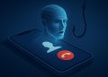 Smartphone displaying AI-generated voice assistant, symbolizing rising vishing cybersecurity threats