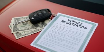 Car registration document and keys on a desk illustrating fast vehicle registration loans