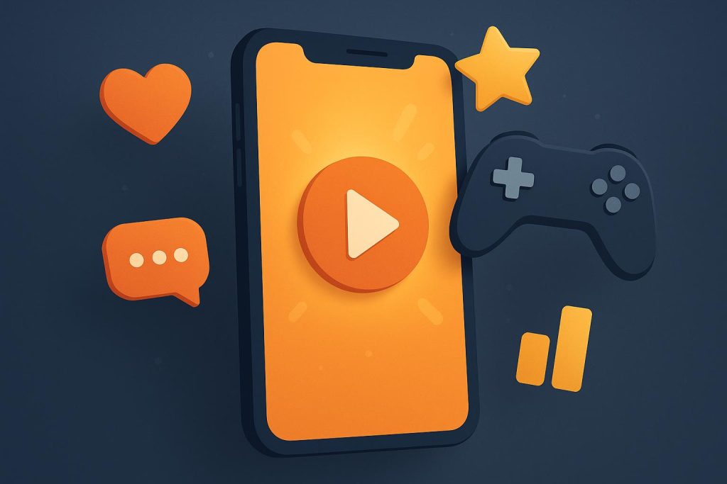 Colorful gaming app icons on a smartphone screen highlighting user engagement benefits