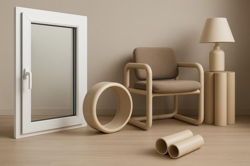 PVC window frames and modern interior decor showcasing innovative uses of polyvinyl chloride