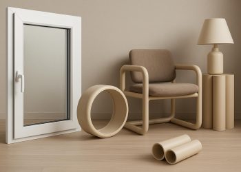 PVC window frames and modern interior decor showcasing innovative uses of polyvinyl chloride