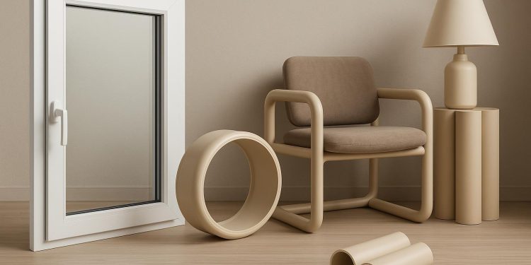 PVC window frames and modern interior decor showcasing innovative uses of polyvinyl chloride