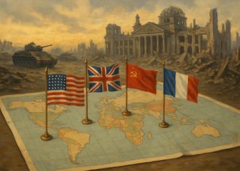 World War II map highlighting global power shifts and formation of modern international alliances