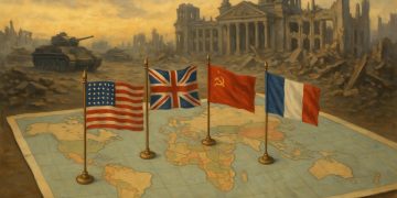 World War II map highlighting global power shifts and formation of modern international alliances