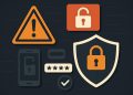 Multi-factor authentication verification process with security icons highlighting data protection risks