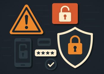 Multi-factor authentication verification process with security icons highlighting data protection risks