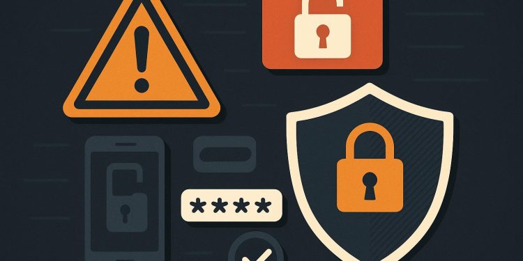 Multi-factor authentication verification process with security icons highlighting data protection risks