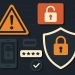 Multi-factor authentication verification process with security icons highlighting data protection risks