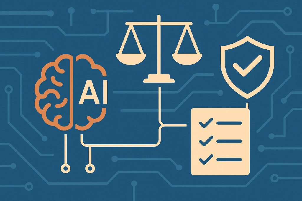 Abstract representation of ethical guidelines and safety protocols in AI software development