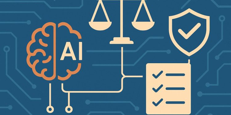 Abstract representation of ethical guidelines and safety protocols in AI software development