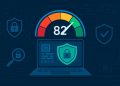 Cybersecurity health check dashboard showing risk score for businesses in minutes
