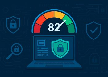 Cybersecurity health check dashboard showing risk score for businesses in minutes
