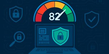 Cybersecurity health check dashboard showing risk score for businesses in minutes