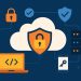 Cloud application security best practices illustration with shield and cloud icons