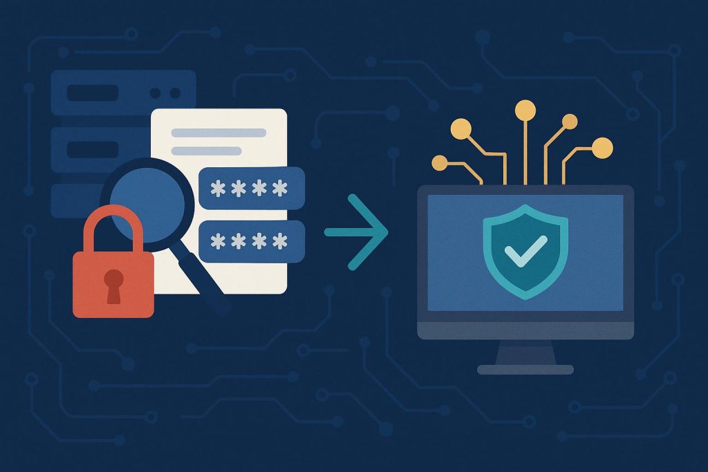 Conceptual graphic illustrating data breach monitoring and exposure intelligence solutions for businesses