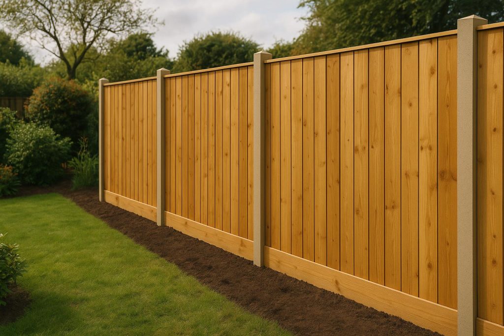 Wooden garden fence with lush greenery, showcasing popular garden fencing design and materials