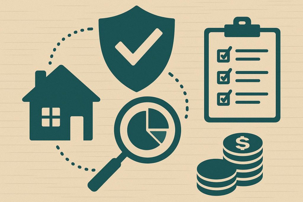 Insurance risk assessment concept with documents, charts, and coverage policy on a desk