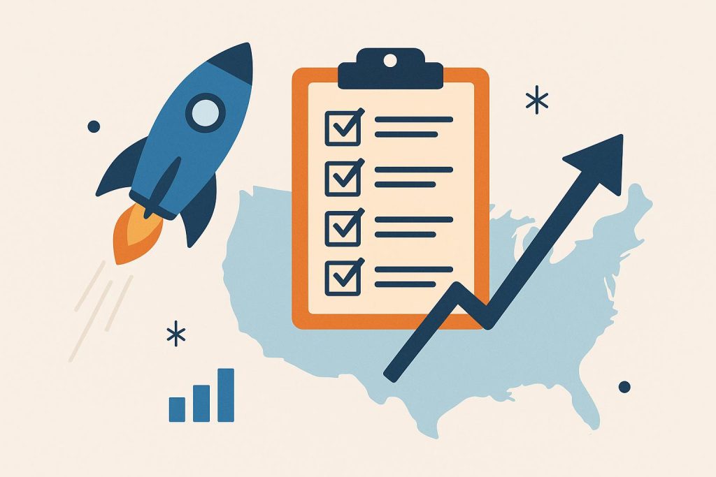 Startup expansion strategy for entering the US market, global business growth concept