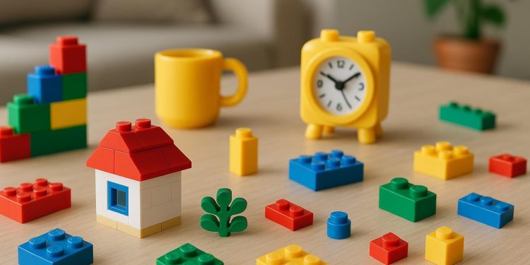 Colorful LEGO bricks scattered on a table, illustrating the significance of LEGO in everyday life