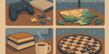 Board games, movie marathon, creative crafts, and reading as fun indoor activities on rainy days