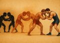 Ancient and modern wrestling scenes illustrating the sport’s transformation over centuries