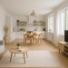 Modern open-plan living room with spacious layout, natural light, and minimalist decor
