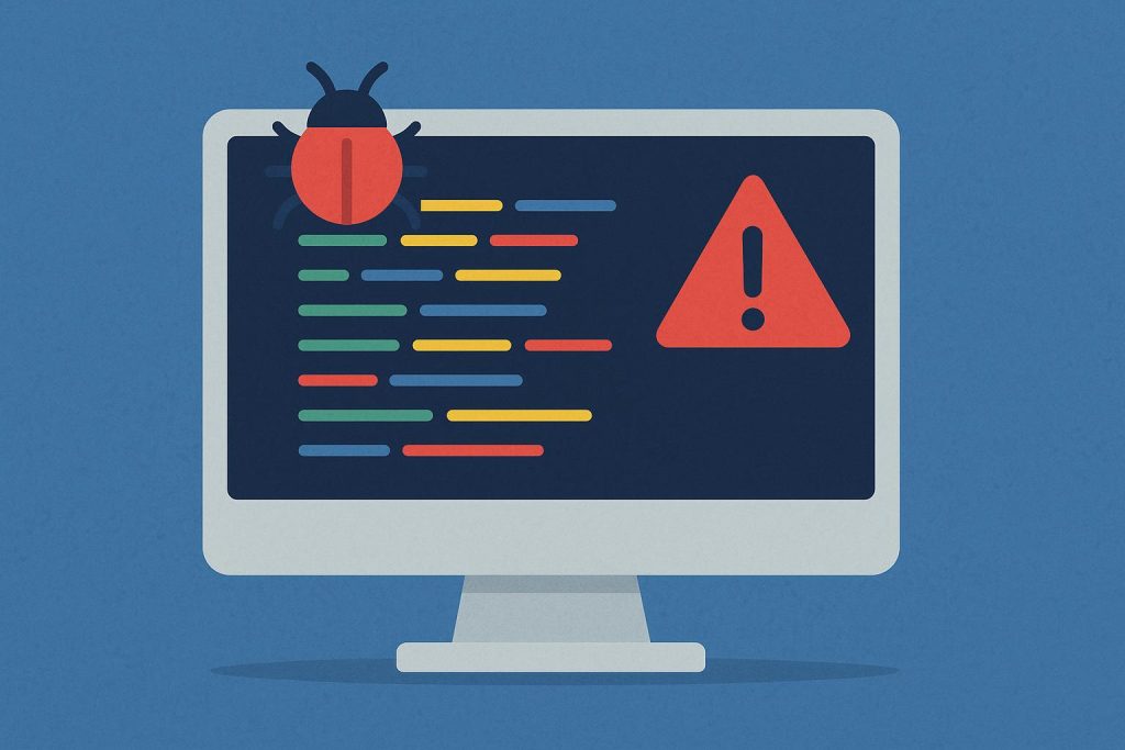 Illustration of buggy computer code highlighting cybersecurity vulnerabilities and software risks