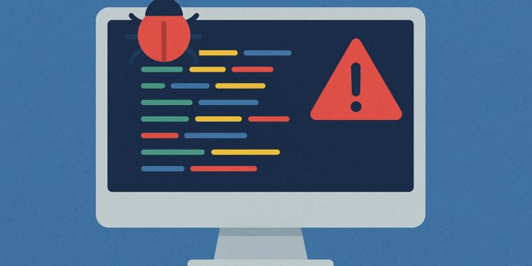 Illustration of buggy computer code highlighting cybersecurity vulnerabilities and software risks