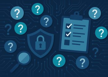 Cybersecurity expert analyzing data with digital shield and lock icons representing risk assessment