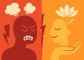 Calm individual practicing deep breathing techniques to manage and channel anger positively