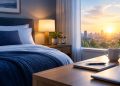 Cozy bedroom with soft lighting promoting restful sleep for increased daily productivity